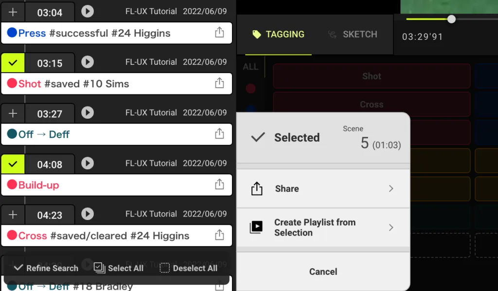 Screenshot for step 1: Select scenes