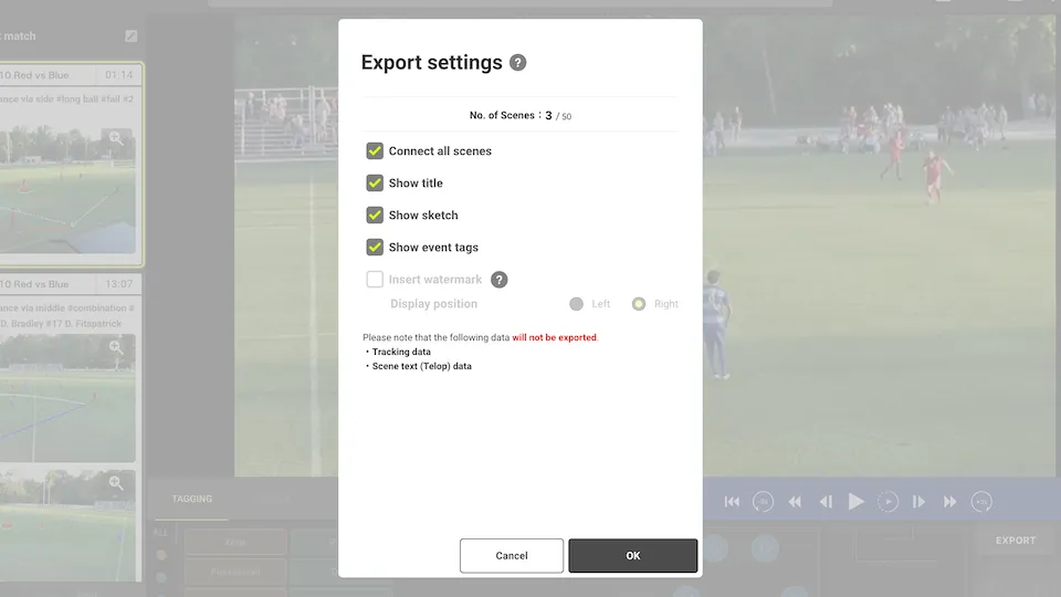 Screenshot for step 3: Export settings