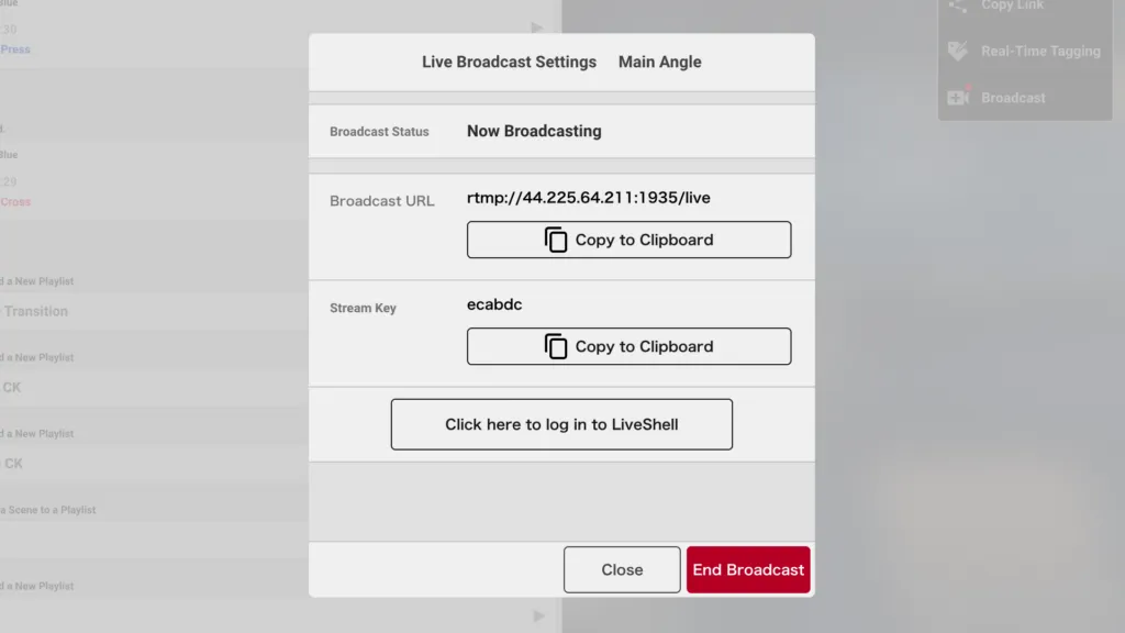 Screenshot for step 10: the End Broadcast button