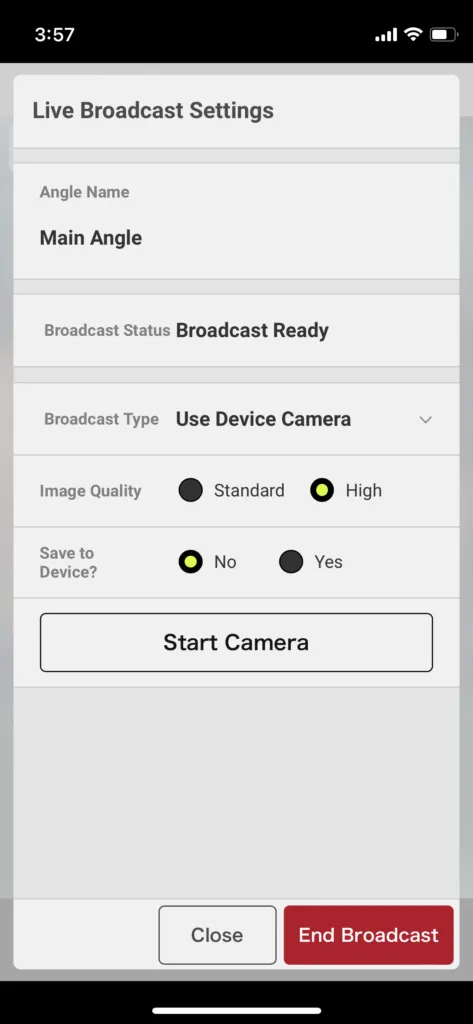 Screenshot for step 3: the broadcast ready screen with quality options