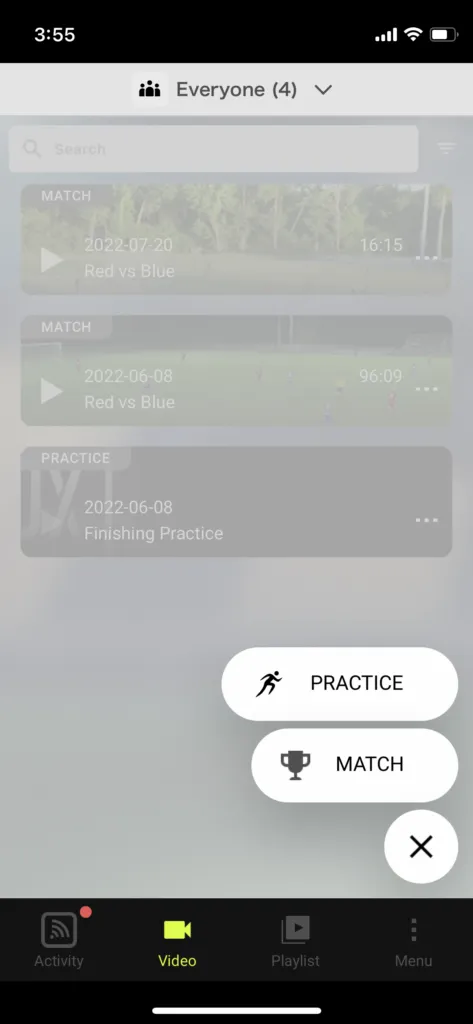 Screenshot for step 1: creating a match in the smartphone app