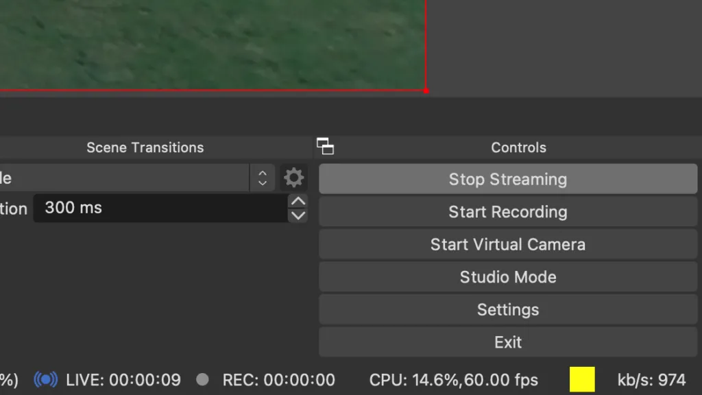 Screenshot for step 8: the Start Streaming button in OBS