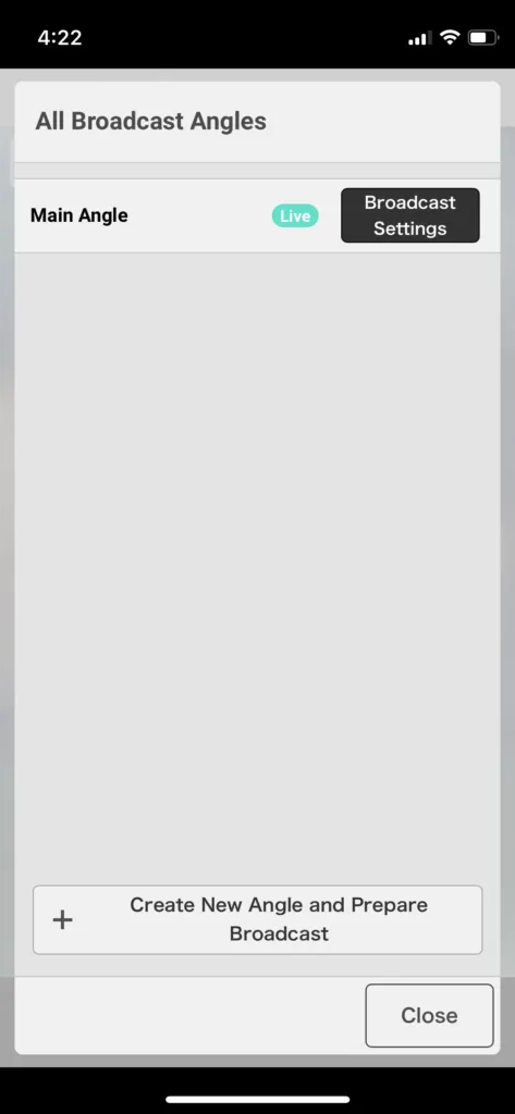 Screenshot for step 1: creating a new broadcast angle