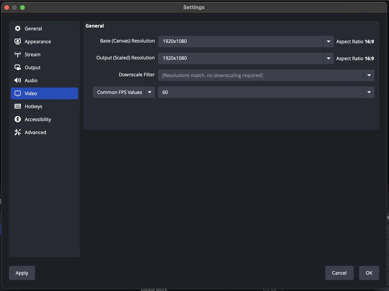 Screenshot for step 2: the OBS Video settings