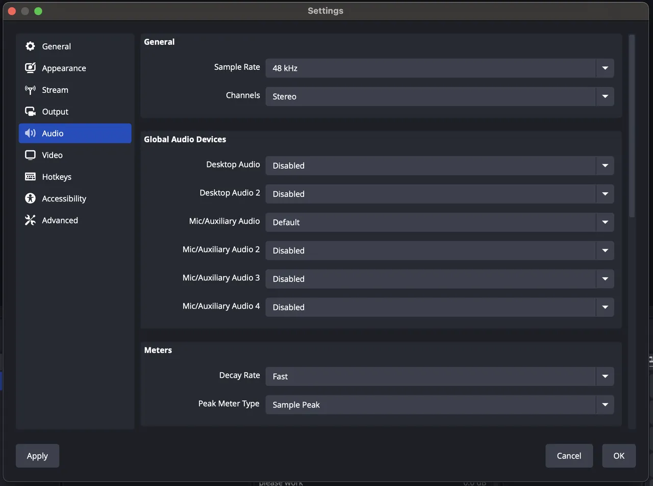 Screenshot for step 3: the OBS Audio settings