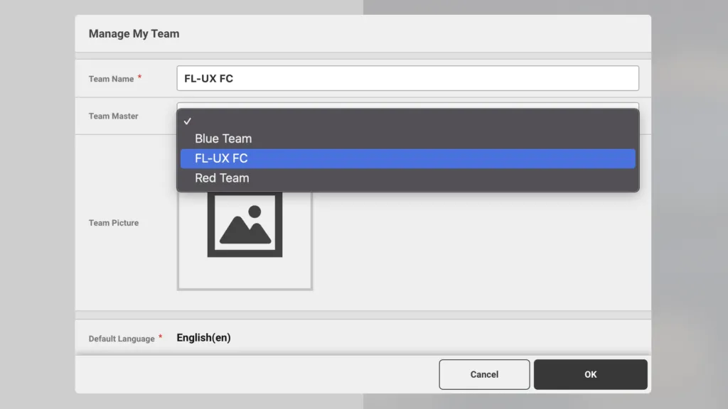 Screenshot for step 2: Select your team